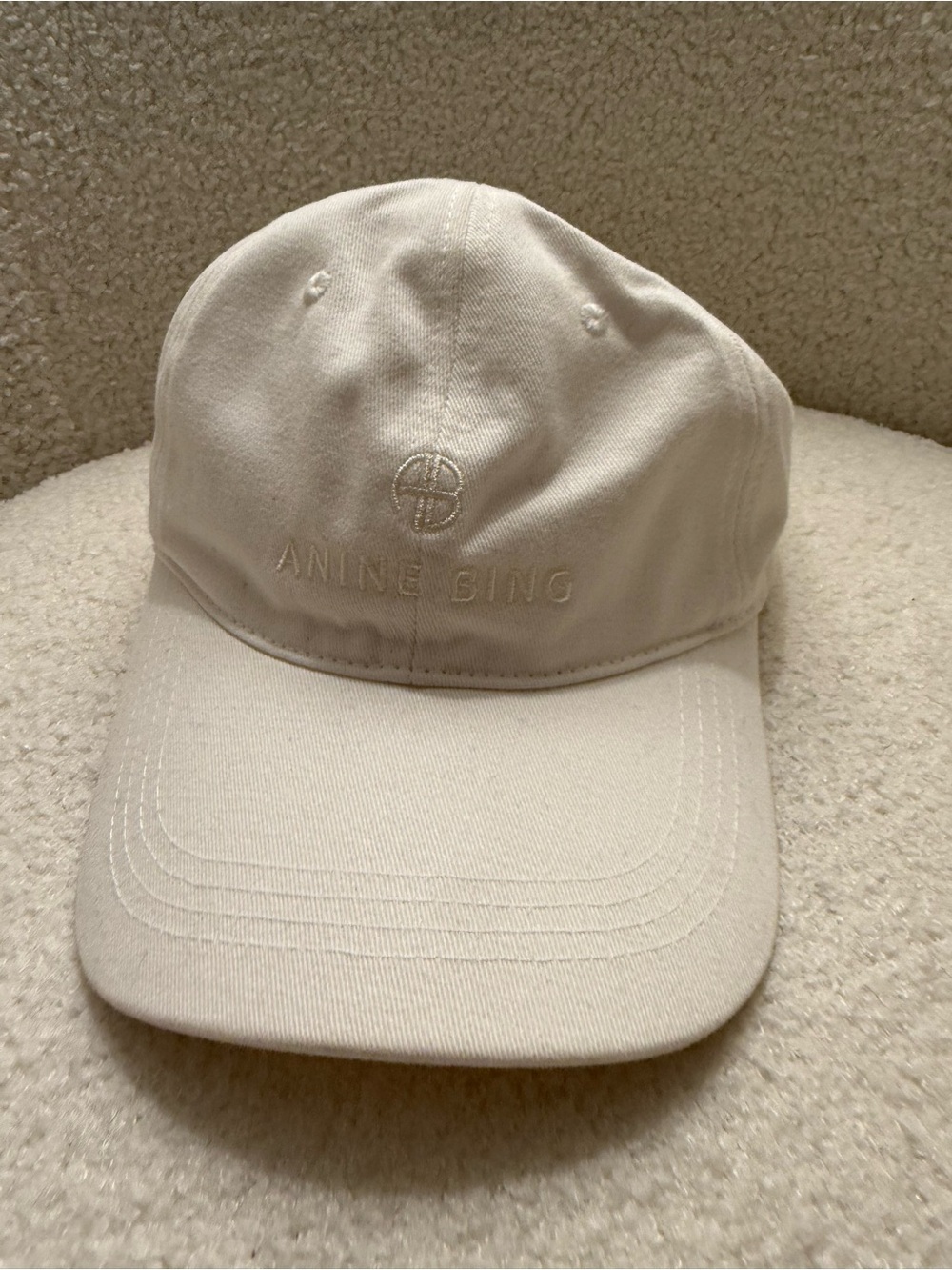 Anine Bing Cream Baseball Cap with Embroidered Logo